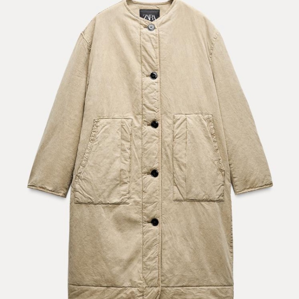 WASHED COTTON QUILTED ZARA COAT SIZE S